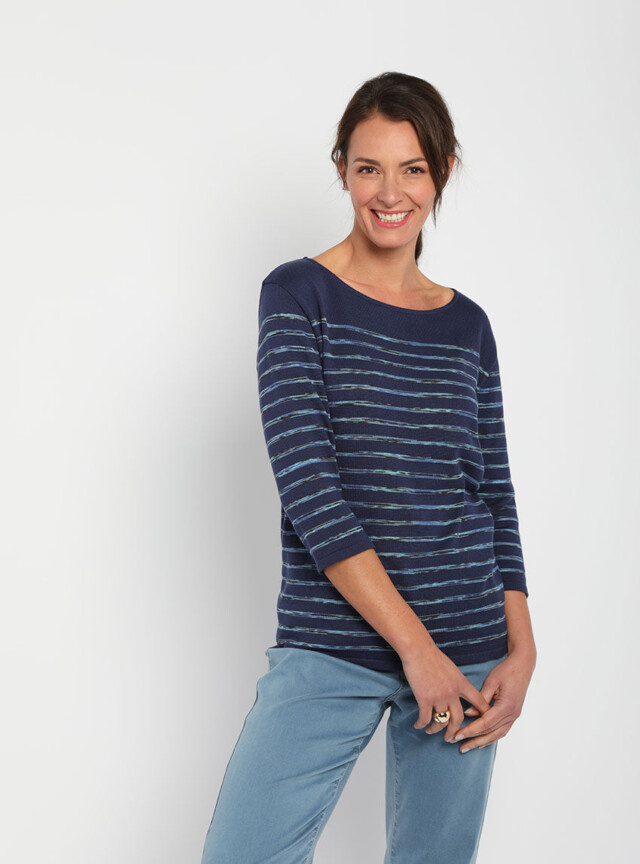 Maison Solfin - Pull marinière femme en coton bleu – 46