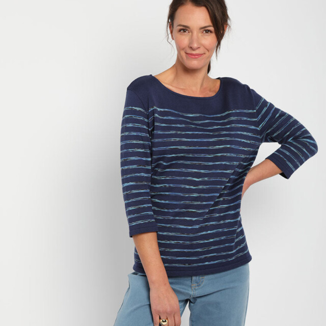 Maison Solfin - Pull marinière femme en coton bleu – 46