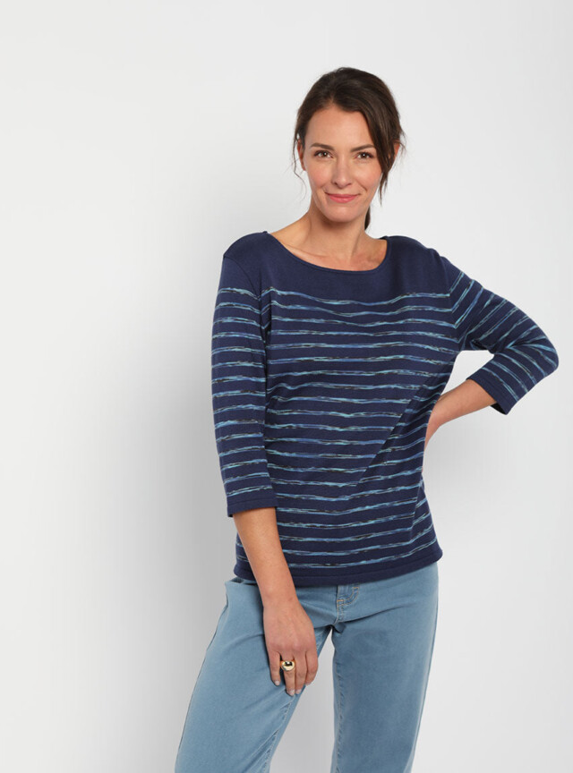 Maison Solfin - Pull marinière femme en coton bleu – 46