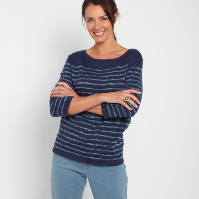 Maison Solfin - Pull marinière femme en coton bleu – 46