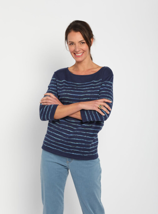 Maison Solfin - Pull marinière femme en coton bleu – 46