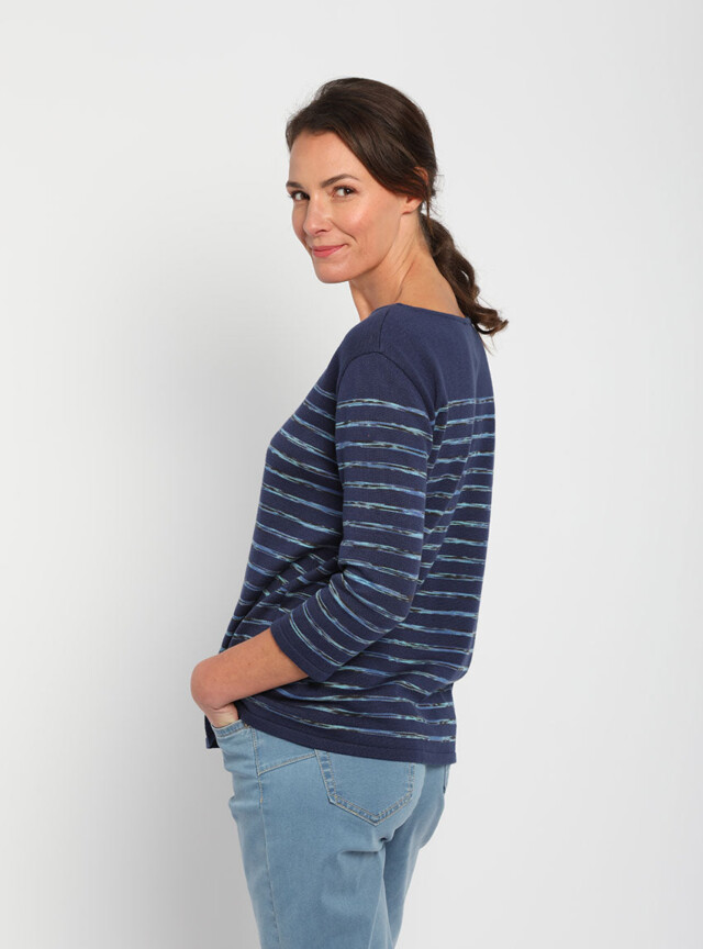 Maison Solfin - Pull marinière femme en coton bleu – 46