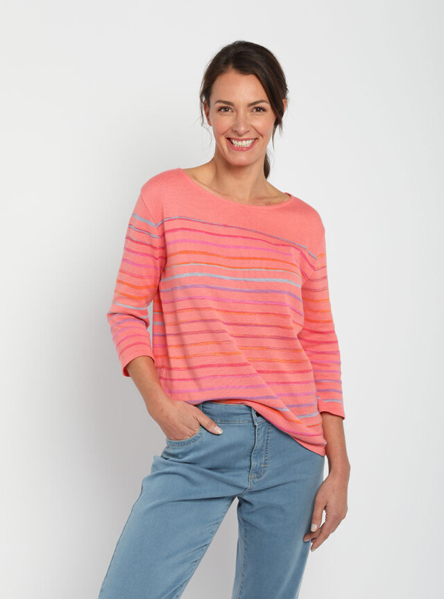 Pull marinière femme en coton rose par la marque MAISON SOLFIN MAISON SOLFIN - Pull marinière femme en coton rose
