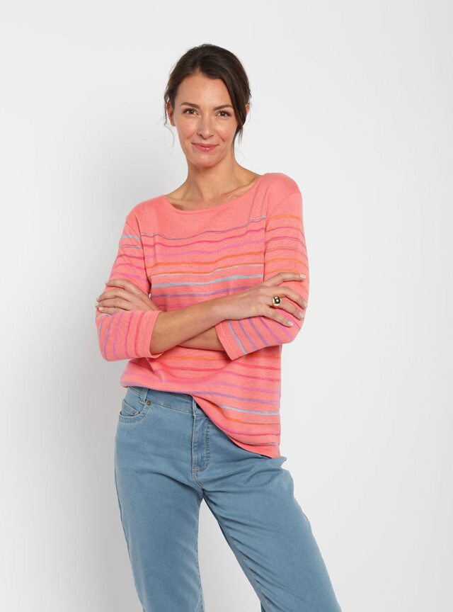 Maison Solfin - Pull marinière femme en coton rose – 50