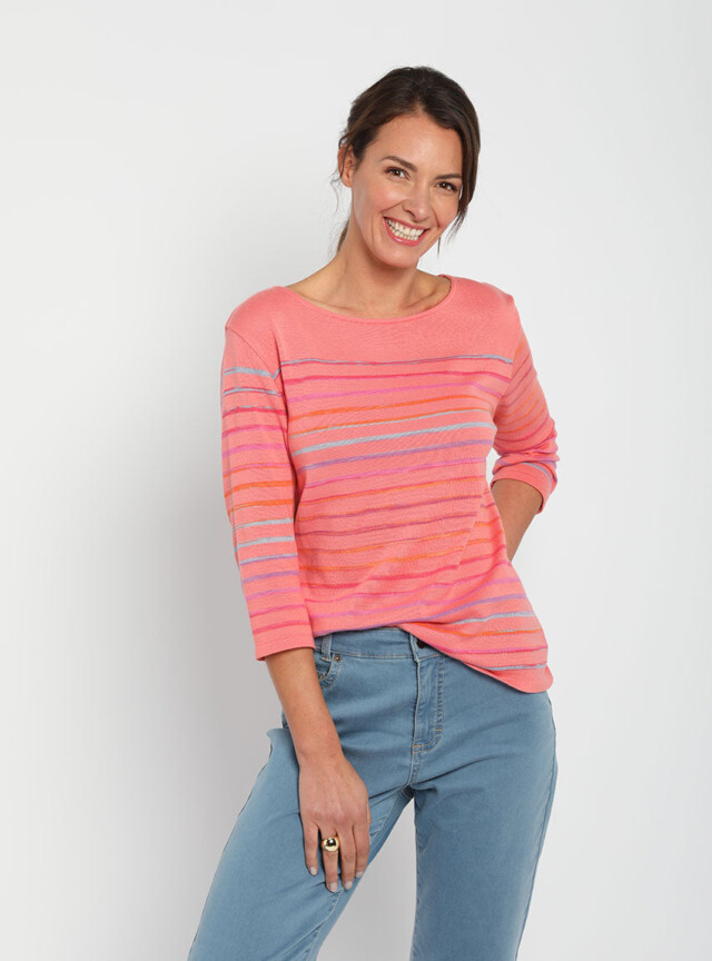 Maison Solfin - Pull marinière femme en coton rose – 50