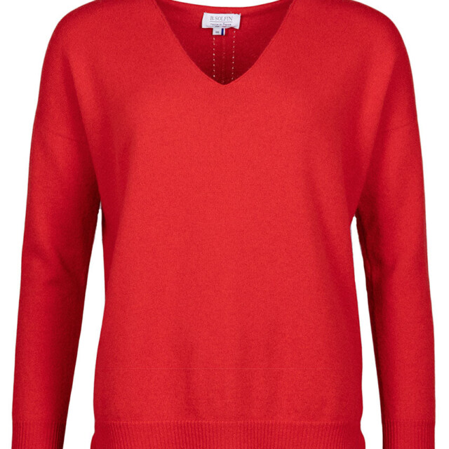 Maison Solfin - Pull femme col V laine et cachemire rouge tomate – 50