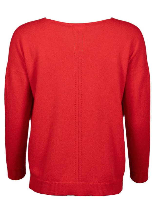 Maison Solfin - Pull femme col V laine et cachemire rouge tomate – 50