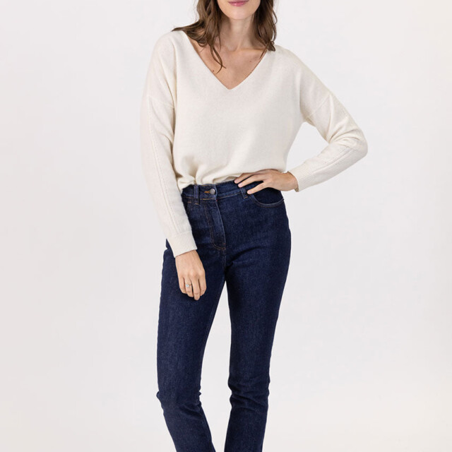 Maison Solfin - Pull femme col V laine et cachemire blanc – 50