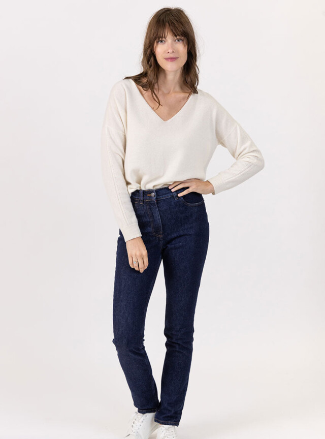 Maison Solfin - Pull femme col V laine et cachemire blanc – 50