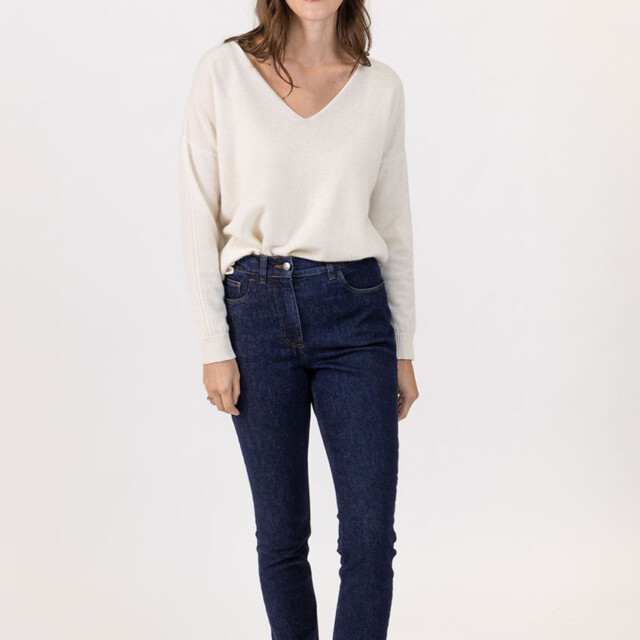 Maison Solfin - Pull femme col V laine et cachemire blanc – 50
