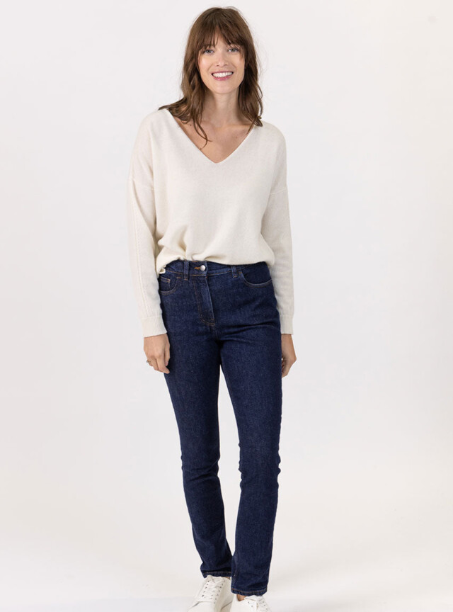 Maison Solfin - Pull femme col V laine et cachemire blanc – 50