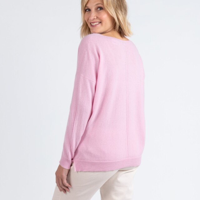 Maison Solfin - Pull femme col V laine et cachemire rose – 50