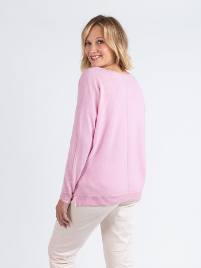 Maison Solfin - Pull femme col V laine et cachemire rose – 50