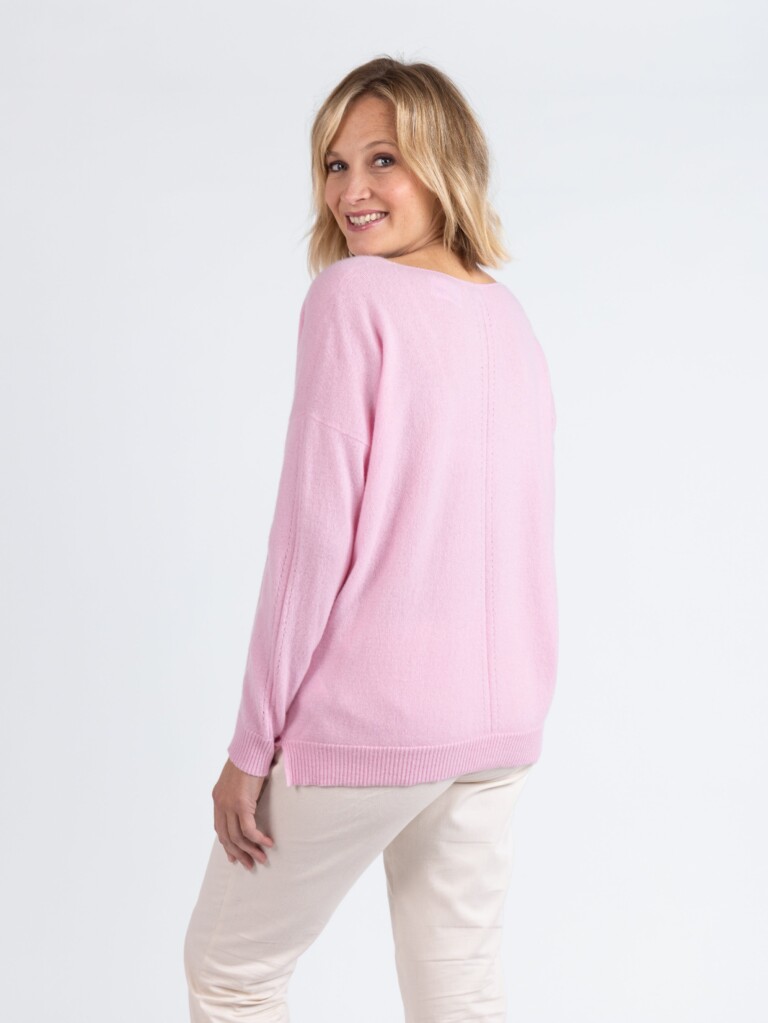 Maison Solfin - Pull femme col V laine et cachemire rose – 50