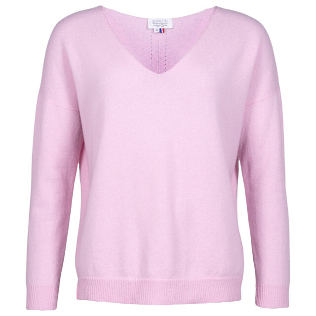 Maison Solfin - Pull femme col V laine et cachemire rose – 50