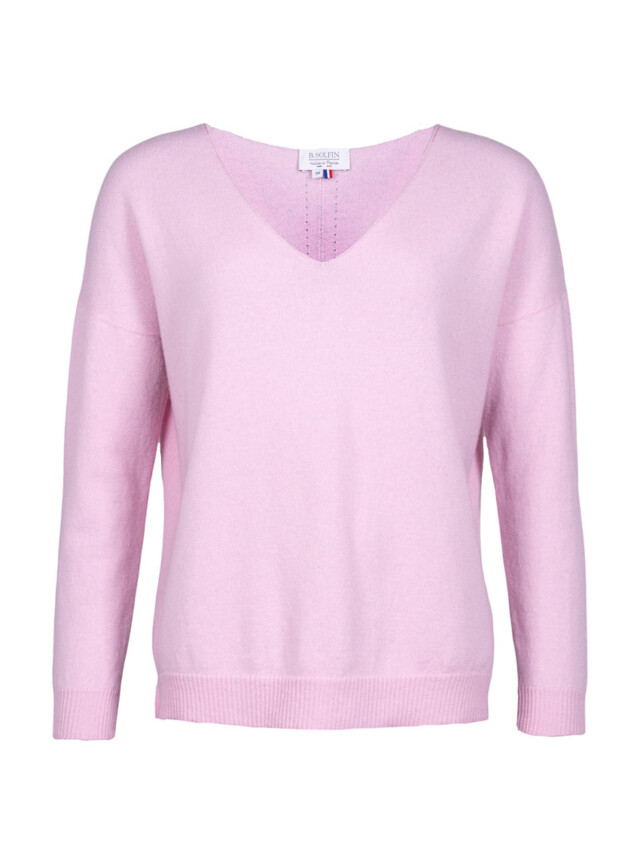 Maison Solfin - Pull femme col V laine et cachemire rose – 50