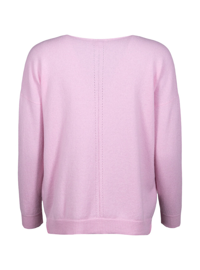 Maison Solfin - Pull femme col V laine et cachemire rose – 50
