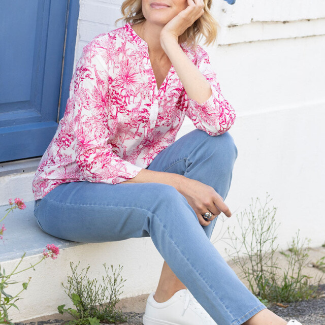Maison Solfin - Chemisier femme en coton imprimé rose – 52