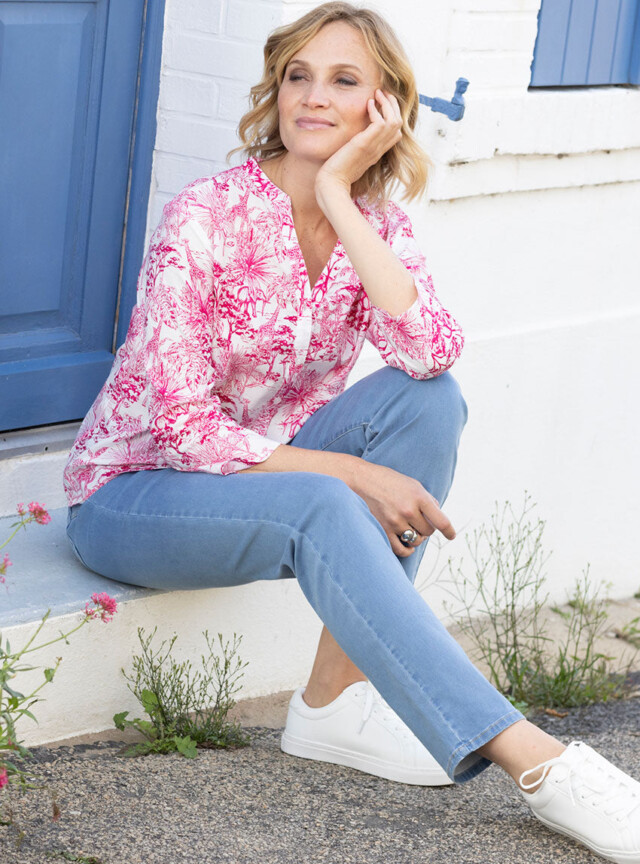 Maison Solfin - Chemisier femme en coton imprimé rose – 52