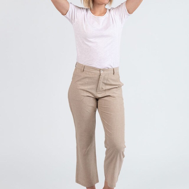 Maison-solfin - Pantalon rayé beige 7/8ème femme – 50