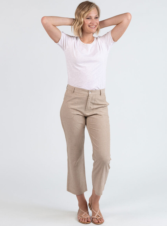 Maison-solfin - Pantalon rayé beige 7/8ème femme – 50