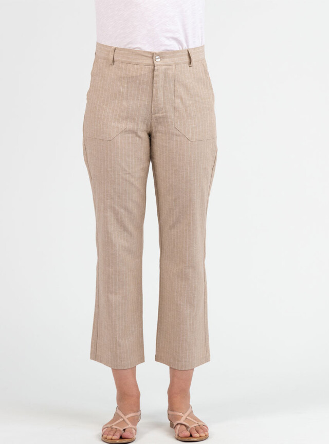 Maison-solfin - Pantalon rayé beige 7/8ème femme – 50