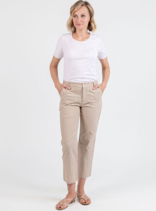 MAISON SOLFIN - Pantalon rayé beige 7/8ème femme