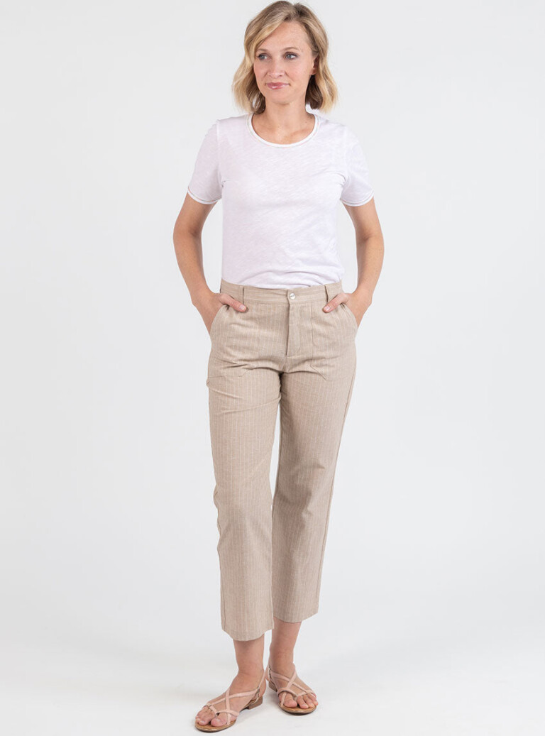 Maison-solfin - Pantalon rayé beige 7/8ème femme – 50