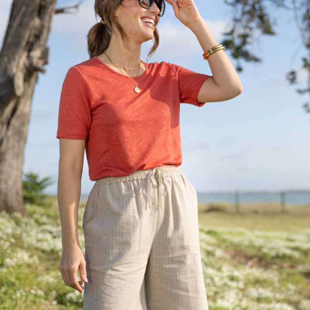 Maison Solfin - Bermuda femme en coton et lin beige – 44