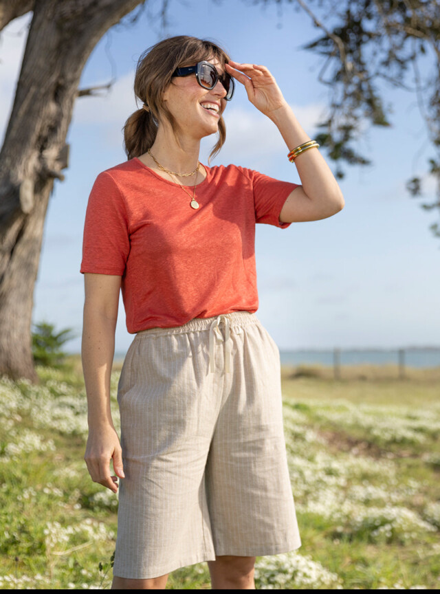 Maison Solfin - Bermuda femme en coton et lin beige – 44