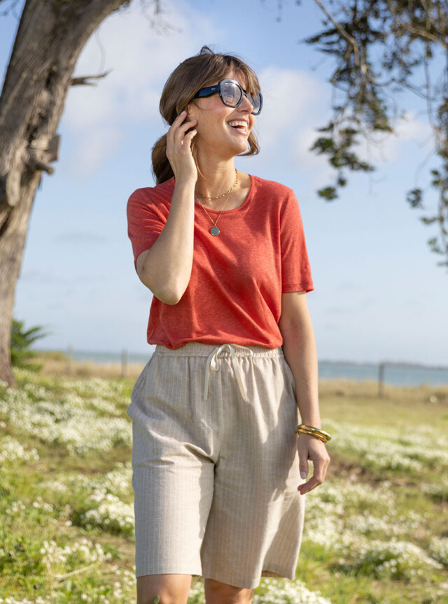 Maison Solfin - Bermuda femme en coton et lin beige – 44