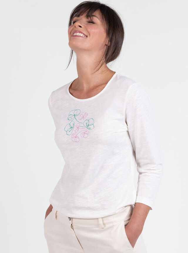 Maison Solfin - Tee-shirt femme en coton blanc crème – 5