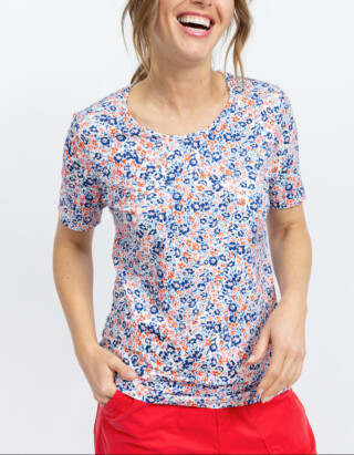 MAISON SOLFIN - Tee-shirt femme imprimé floral bleu