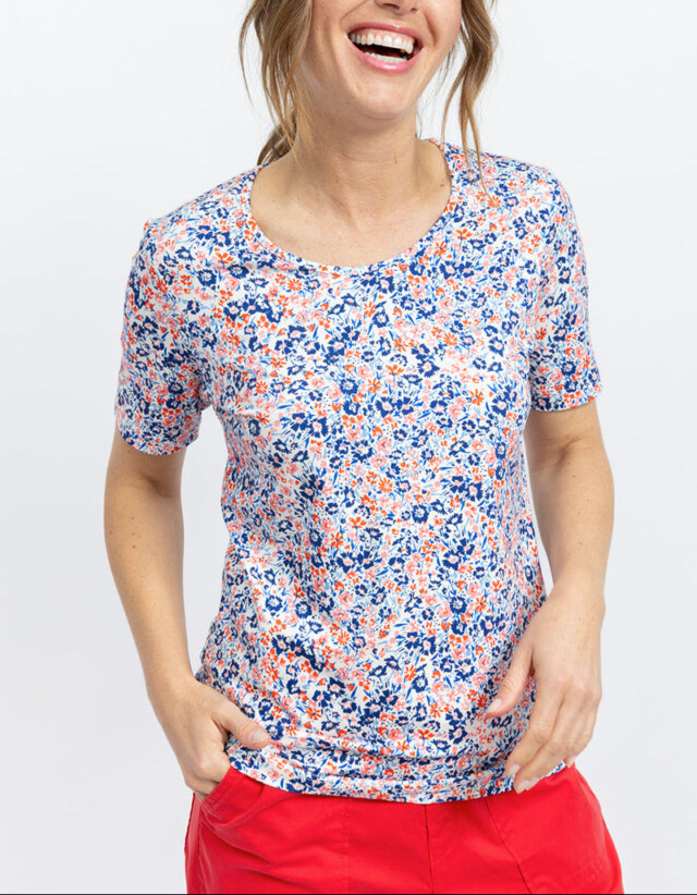 MAISON SOLFIN - Tee-shirt femme imprimé floral bleu