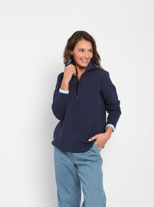 Maison Solfin - Pull col camionneur femme bleu marine – 50