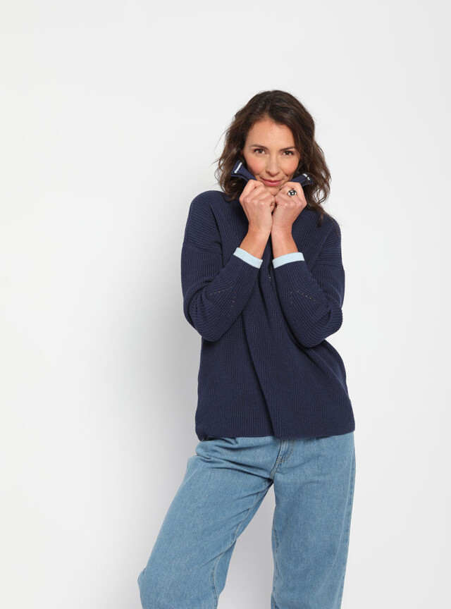 Maison Solfin - Pull col camionneur femme bleu marine – 50