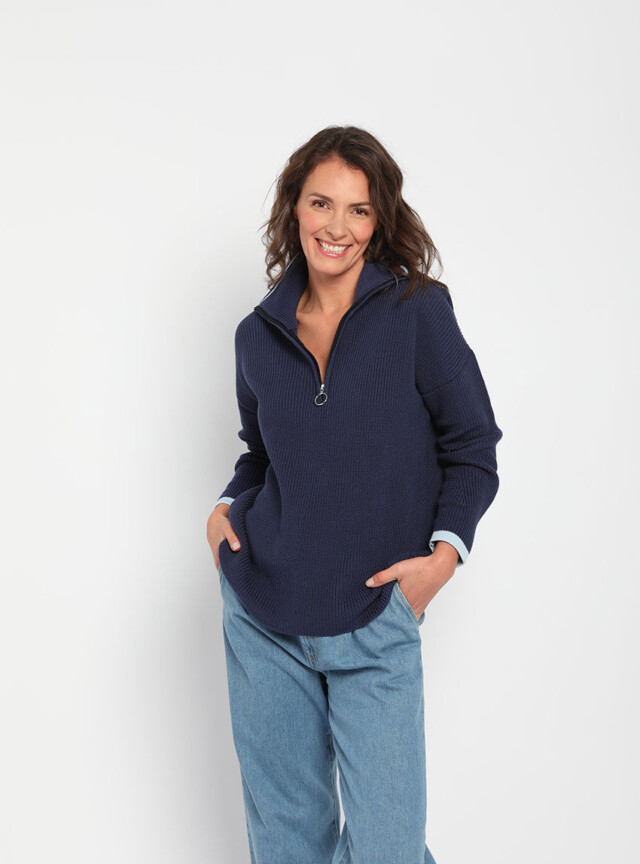 Maison Solfin - Pull col camionneur femme bleu marine – 50