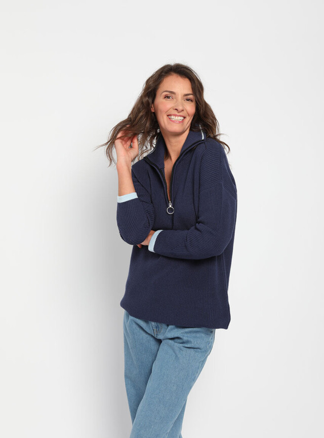 Maison Solfin - Pull col camionneur femme bleu marine – 50