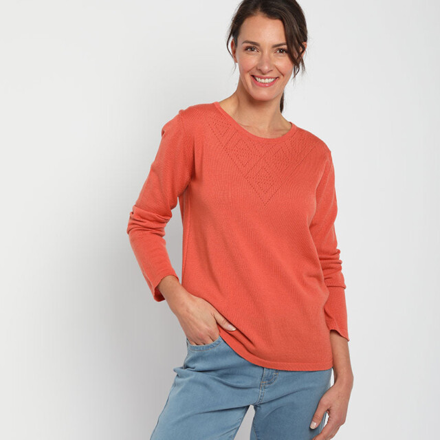 Maison Solfin - Pull femme col ajouré orange tendre – 48