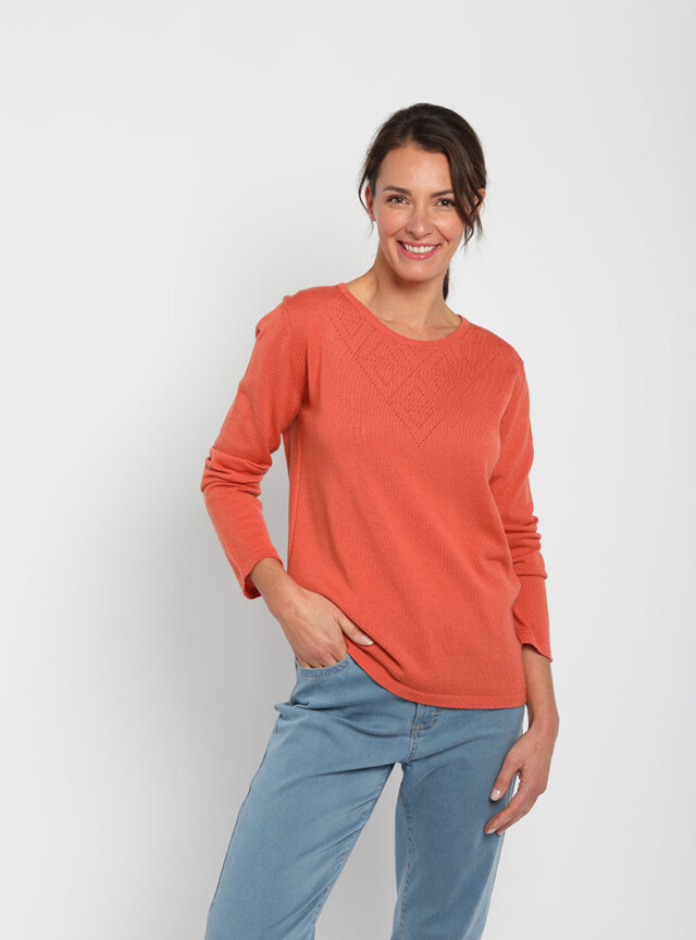 Maison Solfin - Pull femme col ajouré orange tendre – 48