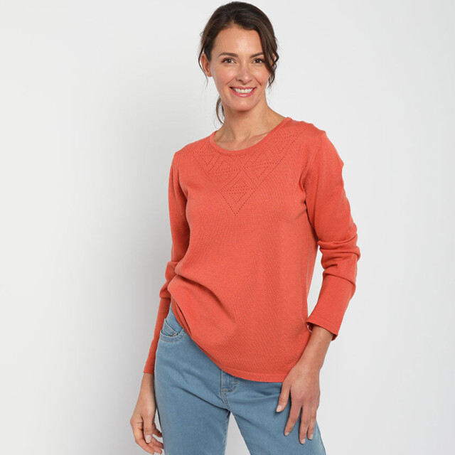Maison Solfin - Pull femme col ajouré orange tendre – 48