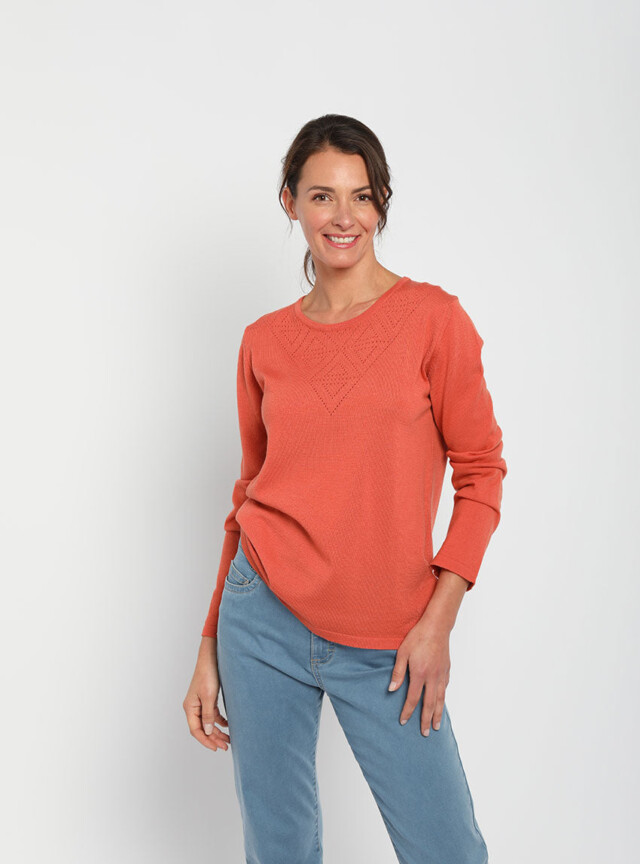 Maison Solfin - Pull femme col ajouré orange tendre – 48