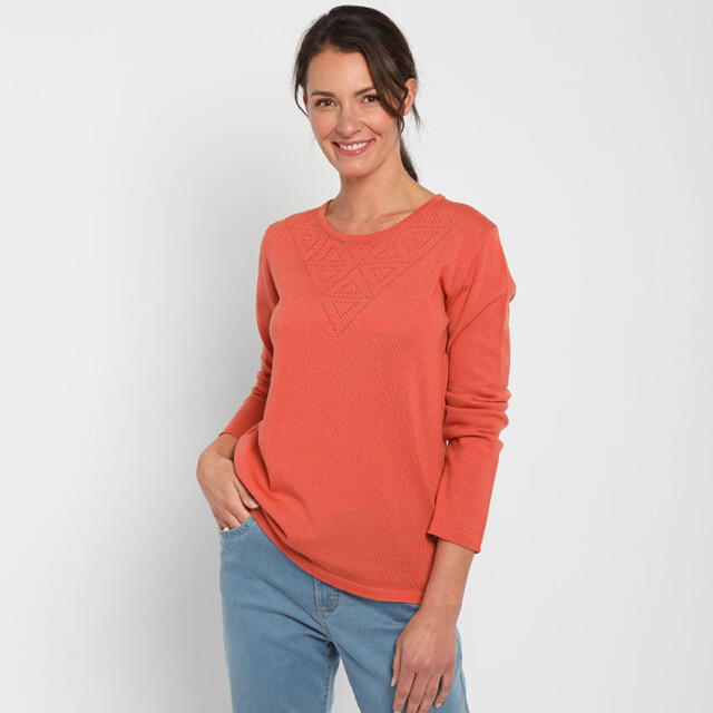 Maison Solfin - Pull femme col ajouré orange tendre – 48