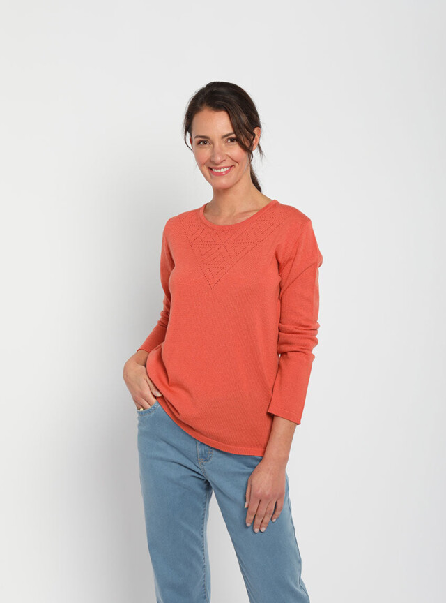 Maison Solfin - Pull femme col ajouré orange tendre – 48