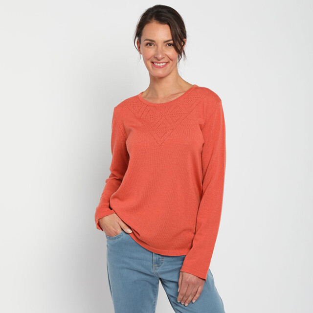 Maison Solfin - Pull femme col ajouré orange tendre – 48