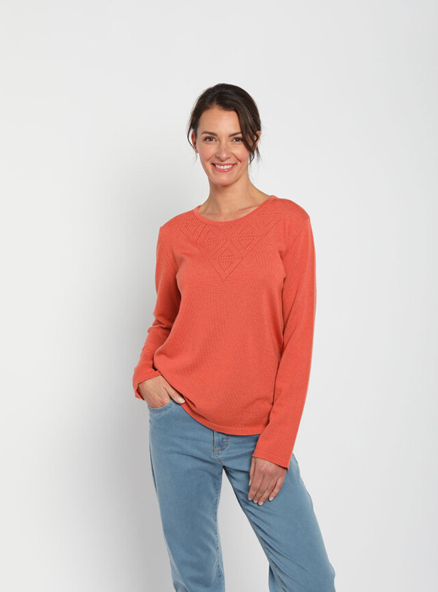 Maison Solfin - Pull femme col ajouré orange tendre – 48