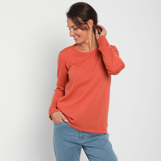 Maison Solfin - Pull femme col ajouré orange tendre – 48