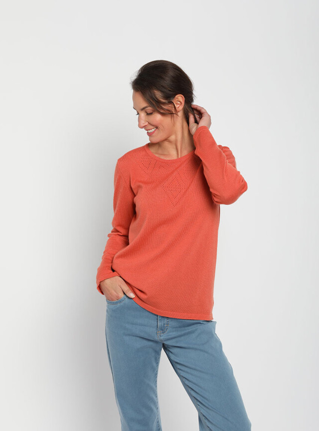 Maison Solfin - Pull femme col ajouré orange tendre – 48