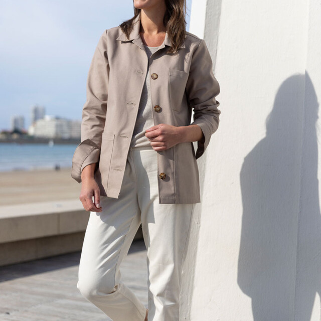 Maison Solfin - Veste femme droite en coton beige chaud – XL