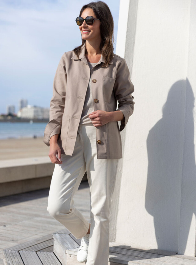 Maison Solfin - Veste femme droite en coton beige chaud – XL